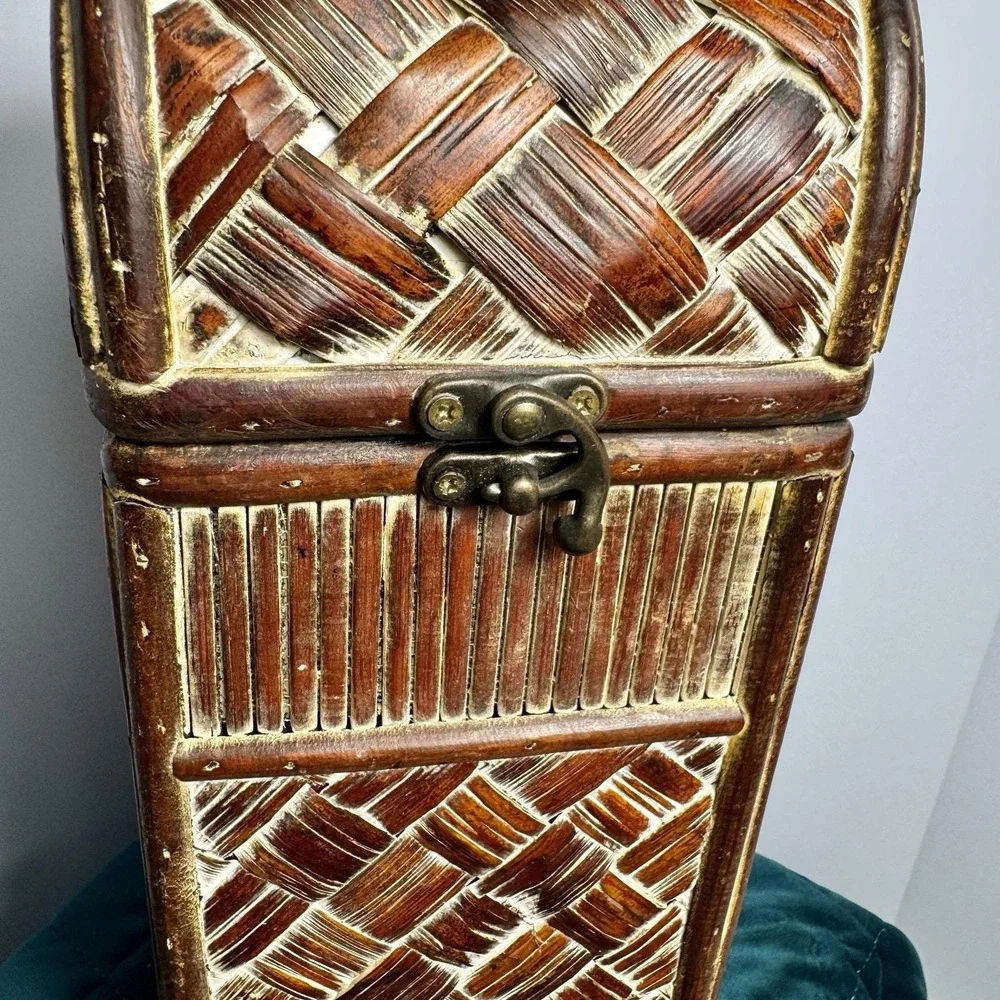 Wine Box Tall Rattan Woven Look Wood Storage Chest Boho Decorative Trunk‎ 14